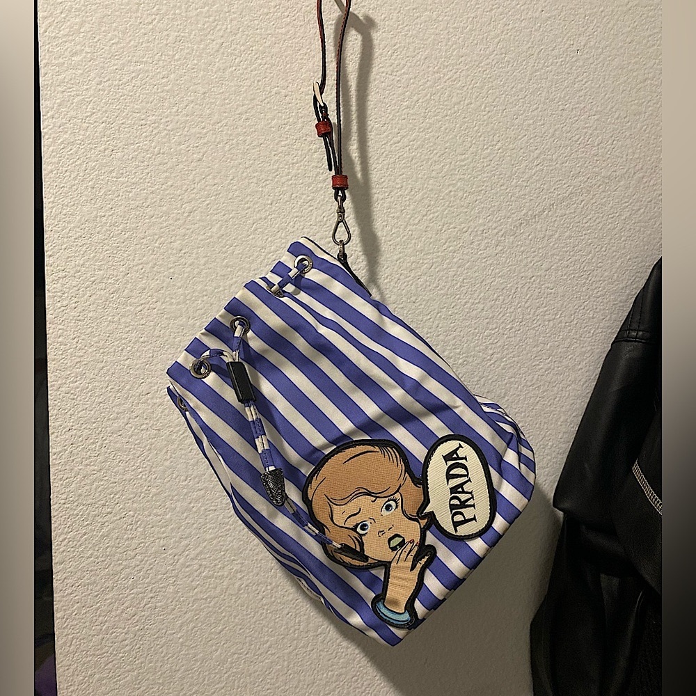 Prada Striped Bucket Bag with Cartoon Design